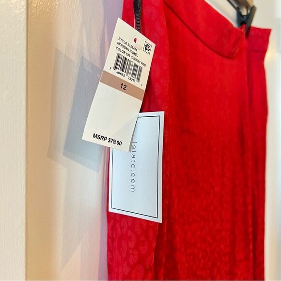 NWT 1.State Ruffle Front Tonal Leopard Pencil Skirt in Cherry Red 12 - Picture 3 of 6